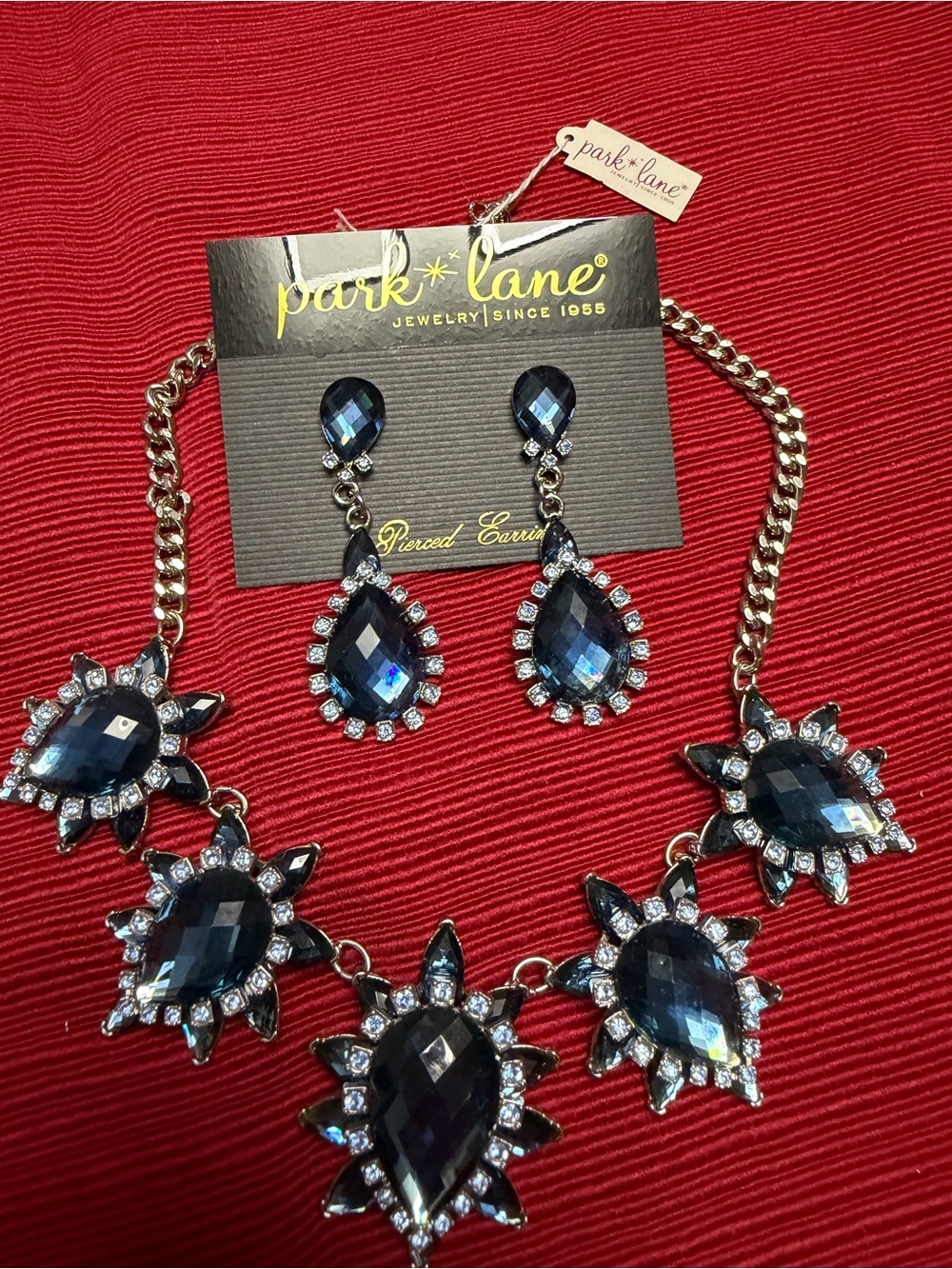 Park Lane Exclusive Sapphire Blue Crystal Necklace & Earrings Set NWT